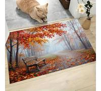 Tapis Entree Interieur, Paillasson Lavable en Machine,Brouillard Forêt,Arbres D'Automne Chemin, à Poils Courts, Antidérapant et Doux, Idéal pour Couloir, Entrée ou Cuisine,Jaune Orange,60 x 90 cm