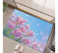 Tapis Entree Interieur, Paillasson Lavable en Machine, Fleurs printanières de rêve Tulipes dans Le Ciel Bleu, à Poils Courts, Antidérapant et Doux, Idéal pour Couloir,Rose, 40 x 60 cm