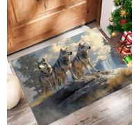 Tapis Entree Interieur, Paillasson Lavable en Machine, Nature Sauvagerie, Forêt Cascade Loups Sauvages, à Poils Courts, Antidérapant et Doux, Idéal pour Couloir, Cuisine, Gris Clair, 60x90cm