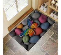 Tapis Entree Interieur, Paillasson Lavable En Machine, Pierres Colorées Papillons, Style Zen Fantastique, à Poils Courts, Antidérapant Et Doux, Idéal Pour Couloir, Entrée Ou Cuisine, 45 x 75 cm