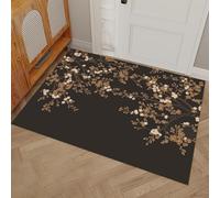 Tapis Entree Interieur, Paillasson Lavable en Machine, Style Minimaliste Petites Branches et Feuilles de Fleurs, à Poils Courts, Antidérapant et Doux, Idéal pour Couloir,Brun, 45 x 75 cm