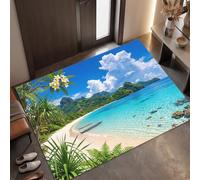 Tapis Entree Interieur Paysage D'Île Tropicale, 40 x 60 cm Lavable en Machine | Paillasson Pour Porte Plage De Complexe Hôtelier, Antidérapant, Poil Ras pour Chambre Salle a Manger Descente de Lit