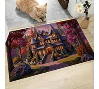 Tapis Entree Interieur Paysages D'Automne De Contes De Fées 60x90cm Lavable en Machine, paillasson AntidéRapant Poil Ras, Château Rétro Chaleureux pour Chambre Salle a Manger Cuisine, Violet Jaune