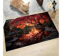 Tapis Entree Interieur Paysages D'Automne De Guérison 45x75cm Lavable en Machine, paillasson AntidéRapant Poil Ras, Crépuscule Reflet D'Érable Rouge pour Chambre Salle a Manger Cuisine, Érable Rouge