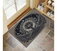 Tapis Entree Interieur Symboles De La Lune Et Du Soleil 40 x 60 cm, Paillasson Arbre De La Vie Antidérapant Lavable, Tapis Entree Absorbant à Profil Bas pour Entrée, Porte et Couloir, Gris Foncé