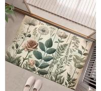Tapis Entree InterieurPaillasson d'intérieur antidérapant 50 x 80 cm - Tapis d'entrée d'intérieur imprimé rétro à Fleurs et Feuilles Vertes, Tapis Absorbant la Boue, Tapis d'intéri