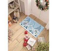 Tapis Entree Joyeux Noël GNOME Flocon De Neige Bleu, 40X60Cm Tapi Salle De Bain Indestructible,Facile À Nettoyer Tapis De Porte pour Garten Außen