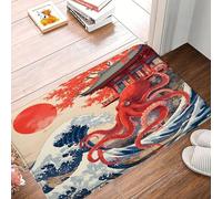 Tapis Entree Orange Octo Plus Grandes Vagues Japonaises Cerisier en Fleurs Soleil Rétro Océan Kraken Vintage Tapis Interieur Antisalissure Anti-Poussière Paillasson Décoratif D'Extérieur 40X60Cm