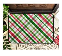 Tapis Entrée Plaid Red Green White Line Christmas Paillasson Extérieur Antidérapant Descente De Bain Absorbant Carpette pour Porte Couloir Cuisine 40X60 CM