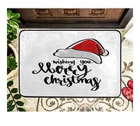 Tapis Entrée Santa Hat Wishing You Merry Christmas Descente De Bain Antidérapant Carpette Robuste Paillasson Extérieur pour Chambre Cuisine Intérieur 40X60 CM