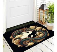 Tapis Entree Symbole du Tai Chi Dragon Paillasson Exterieur Paillasson Art Chinois Rétro Interieur Antidérapant Lavable Tapis Entree Interieur pour Cuisine Couloir 40 x 60 cm, Noir