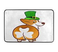 Tapis Entrée Welsh Corgi Dog Leprechaun Top Hat Doormats Absorbant Descente De Bain Robuste Paillasson Extérieur pour Chambre Cuisine Couloir 40X60 CM