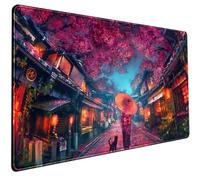 Tapis ergonomique bureau avec motif chat japonais - Rouge et violet - Taille XL - Tapis pour clavier et souris - Bords cousus - Antidérapant en caoutchouc (80 x 40'