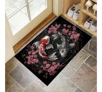 Tapis Esthétique Tatouage Japonais Combinée Entrée Intérieur - Tapis De Porte Fleurs Cerisier Motif Yin-Yang Koi Antidérapant Anti-Poussière - Paillasson De Propreté Extérieur (Rose 50 X 80 Cm)