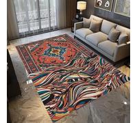Tapis Ethnique Lavable Antidérapant 60x220cm, Motifs Géométriques et Vagues Abstraites Multicolore Fusion Tradition Moderne pour Salon Chambre Cuisine, Doux Faux Cachemire à Poils Courts Tapis