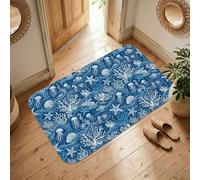 Tapis étoile de mer, méduse nautique côtière, corail, bleu été, à poils courts en éponge, tapis d'intérieur qui ne perd pas ses poils, pour entrée, salle de bain, buanderie, 0,9 x 1,5 m