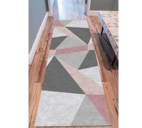 Tapis étroit de couloir de couloir rose et gris très longs tapis à motifs géométriques pour escaliers de cuisine entrée chambre antidérapant lavable largeur 60cm 70cm 80cm 100cm (Size : 80x450cm)