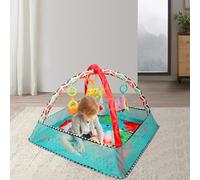 Tapis eveil bebe tapis de motricité facile à nettoyer et pliable avec jouets suspendus design contrasté et tapis moelleux (Tapis Bleu)