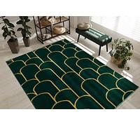 Tapis Exclusif Emerald Glamour, Élégant, Art déco Vert Bouteille/Or 180x270 cm pour Le Salon, la Chambre à Coucher, Le Bureau, Le Dressing