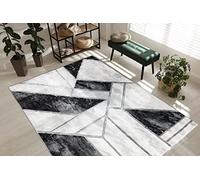 Tapis Exclusif Emerald Tapis Glamour, Tapis élégant, pour Le Salon, la Chambre à Coucher, Le Bureau, Le Dressing, Marbre, Géométrique Noir/Argent 160x220 cm