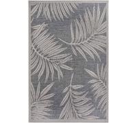 Tapis exterieur 115 x 170 cm gris, beige, kilim nature floral, tissé durable, PARU