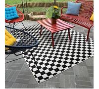 Tapis extérieur, kilim reversible 120x170 motif damier A REVERSIBLE noir et blanc