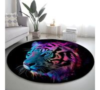 Tapis Exterieur Rond Tigre Bleu Violet Tapis Salon Chambre Doux au Toucher Intérieur Extérieur pour Chambre d'enfant Jardin Terrasse Décoratif Lavable 40 cm