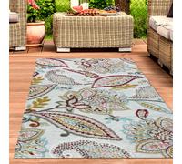 Tapis extérieur salon fleurs motif effet 3D gris crème coloré