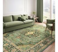 Tapis extra large lavable, motif imprimé médaillon, floral vintage, rouge, marron, jaune, vert, pour salon, ferme, décoration d'intérieur - 200 x 360 cm