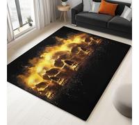 Tapis Facile Entretien Jaune, Fantaisie Tapis Moquette de Chambre à Poils Ras, Mystère Flammes Crâne Résistant Paillasson Intérieur pour Chambre à Coucher de Salon 80 x 150 cm