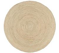 Tapis fait à la main Jute avec design de spirale Blanc 90 cm naturelle et blanc G