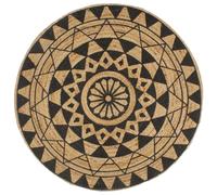 Tapis Fait À La Main Jute Avec Imprimé Noir 120 Cm