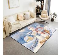 Tapis familial de Noël 91 x 152 x 1,9 cm pour chevet, nuit de Noël, tapis d'intérieur lavable pour salle de jeux, bureau, cabane rétro
