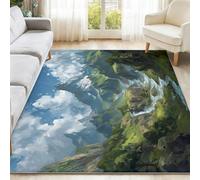 Tapis Fantaisie Paysages De Montagne Cascade Sommets pour Maison Bureau 100 x 150 cm - Bleu Vert pour Décoration De Chambre À Coucher De Salon Garçon Fille, Antidérapants Poils Courts Lavables Tapis