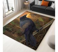 Tapis Fantaisie pour Salon 120 x 170 cm, Lavables avec Dos Antidérapant à Poils Courts, Tapis Chambre Magnifique Architecture Corbeaux Motif pour Cuisine Salle à Manger Bureau Kaki