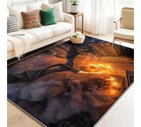 Tapis Fantastique Dragons Feu Noir Lavable en Machine À Poils Courts Antidérapant pour Salon Chambre Bureau Décoration Moderne Et Confortable 100 X 150 Cm