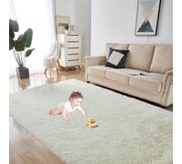 Tapis Fausse Fourrure 100 x 150 cm Lavable à 30 Degrés Tapis Moelleux à Poils Courts Décoration Intérieure pour Chambre à Coucher Salon, Couleur Crème
