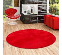 Tapis Fausse Fourrure Pearl Rouge Rond - Super Doux Shaggy à Poils Longs