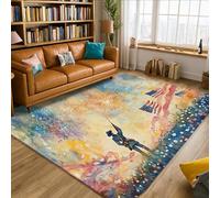 Tapis feux d'artifice - Drapeaux de soldat patriotiques aquarelle du 4 juillet - Bleu - Antidérapant - Tapis rectangulaire pour salon, chambre à coucher, couloir, bureau, 1,5 x 2,1 m