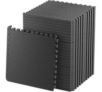 Tapis Fitness modulaire 60 x 60 cm Sol Gym antidérapant à Assemblage emboîtable (12 pièces), Noir