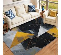 Tapis Flanelle Lavable en Machine 140 x 200 cm, Noir Triangles d'or Géométriques Industriel Technologique Antidérapant Tapis de Sol - Poils Courts Doux Pliable pour Salon Chambre Cuisine