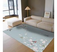 Tapis Fleuri 160x230cm Rugs Cuisine à Poil Bas Motifs de Cerisier Fleur et Oiseaux Rugs Salle à Manger Tapis d’intérieur Rose Chinois Fleuri pour Salon et Chambre