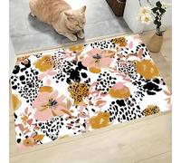 Tapis Fleurs Abstraites Imprimé Léopard, Paillasson Taches Peintes Main Rose Brun Rectangulaire, Antidérapant Piège Visuel De Porte, Absorption Tapis Effet Optique Pour Salle Bain Chambre 40X60Cm