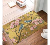 Tapis Fleurs Et Oiseaux Chinois Or, 60X90Cm Tapis Plantes Traditionnelles Luxueuses Paillasson Piège Visuel Amusant Antidérapant Lavable Paillasson D'Entrée Intérieur Extérieur Pour Salle Bain