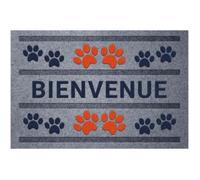 Tapis flocke estampes bienvenue patteS rouge bleu 40x60cm