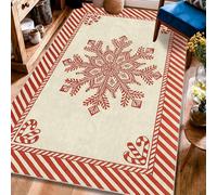 Tapis flocon de neige à rayures d'orge festif pour Noël, rouge, à poils courts - Tapis rectangulaire pour salon, chambre à coucher, sous table, salle à manger, décoration de 1,2 x 1,8 m