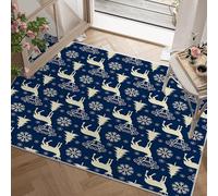 Tapis Flocons de Neige de Noël - Tapis Salon 80x150 cm Beige Xmas, Tapis de Porte Lavable Cerf Carpet pour Chambre, Moquette Antidérapant à Poils Ras, Paillasson Décor à La Maison J146