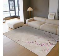 Tapis Floral printanier 80x120cm Rugs lavables Fleur de Cerisier Rose Beige Tapis d’intérieur Oriental Japonais à Poil Bas pour Salon et Chambre