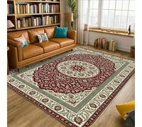 Tapis floral traditionnel et élégant avec médaillon orné, sans rouge, à poils ras en éponge rectangulaire, tapis de sol pour salon, chambre à coucher, salle à manger, bureau, décoration de bureau, 1,5