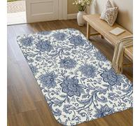 Tapis floral traditionnel et élégant, feuille de vigne, bleu marine, à poils ras en éponge, paillasson rectangulaire imprimé, tapis d'entrée, salle de bain, buanderie, décoration de chevet, 0,9 x 1,5
